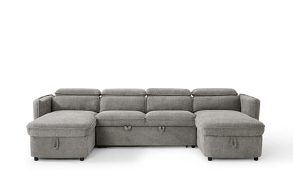 Capri U Shape Sofa Bed With Storage - Grey - Pull Out Sleeper