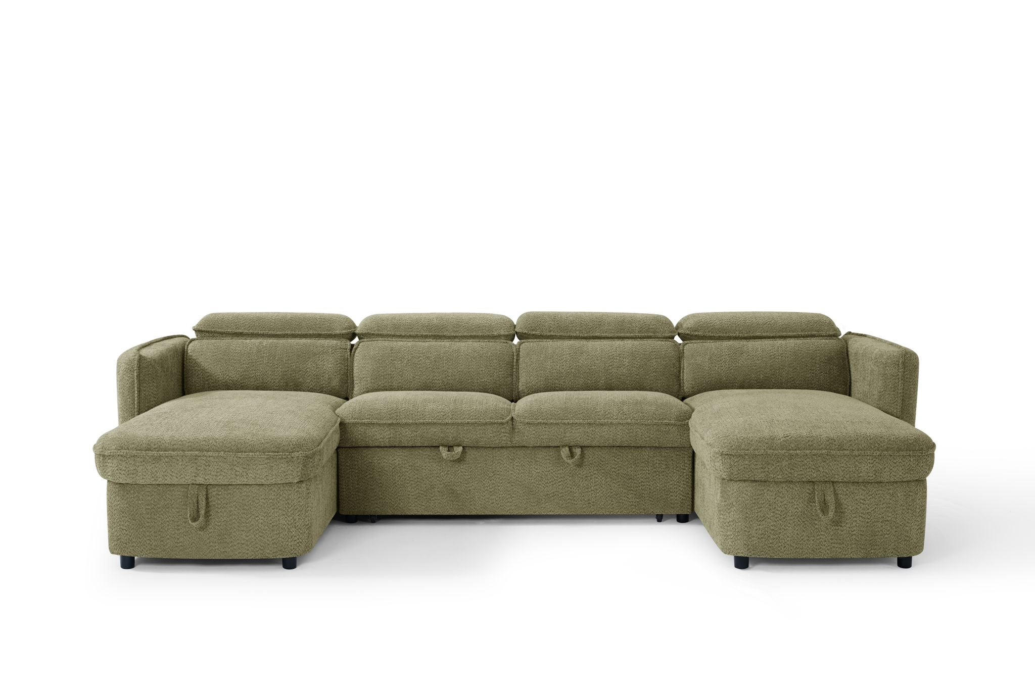 Capri U Shape Sofa Bed With Storage - Olive Green - Pull Out Sleeper