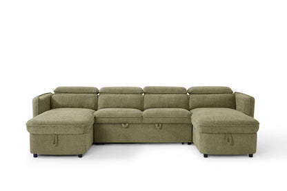 Capri U Shape Sofa Bed With Storage - Olive Green - Pull Out Sleeper