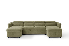 Capri U Shape Sofa Bed With Storage - Olive Green - Pull Out Sleeper