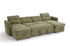 Capri U Shape Sofa Bed With Storage - Olive Green - Pull Out Sleeper