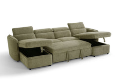 Capri U Shape Sofa Bed With Storage - Olive Green - Pull Out Sleeper