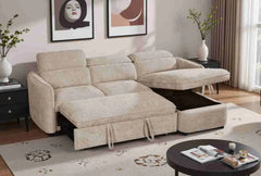 Capri Corner Sofa Bed With Storage – Beige – Universal Chaise – Pull Out Bed