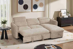 Capri Corner Sofa Bed With Storage – Beige – Universal Chaise – Pull Out Bed