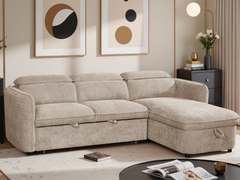 Capri Corner Sofa Bed With Storage – Beige – Universal Chaise – Pull Out Bed