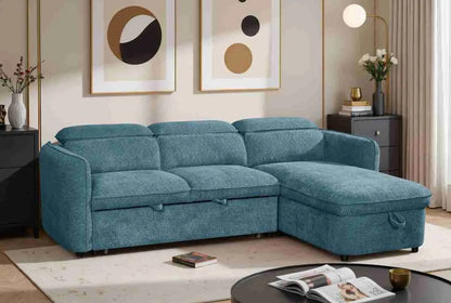 Capri Corner Sofa Bed With Storage - Blue - Universal Chaise - Pull Out Bed