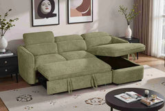 Capri Corner Sofa Bed With Storage - Olive Green - Universal Chaise - Pull Out Bed