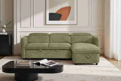 Capri Corner Sofa Bed With Storage - Olive Green - Universal Chaise - Pull Out Bed
