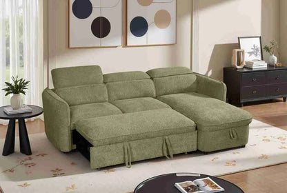 Capri Corner Sofa Bed With Storage - Olive Green - Universal Chaise - Pull Out Bed