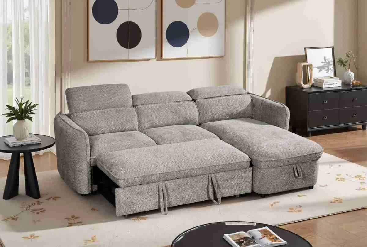 Capri Corner Sofa Bed With Storage - Grey - Universal Chaise - Pull Out Bed