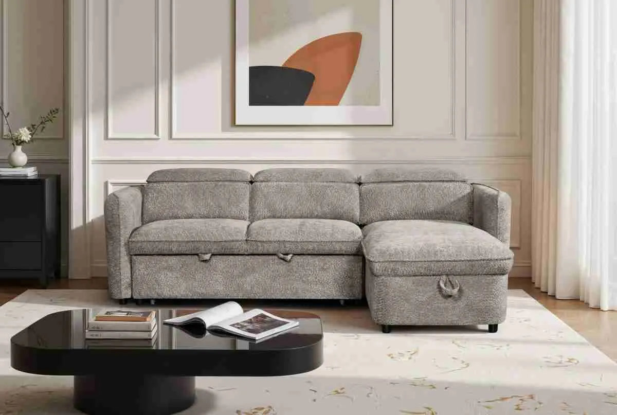 Capri Corner Sofa Bed With Storage - Grey - Universal Chaise - Pull Out Bed