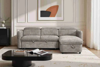 Capri Corner Sofa Bed With Storage - Grey - Universal Chaise - Pull Out Bed