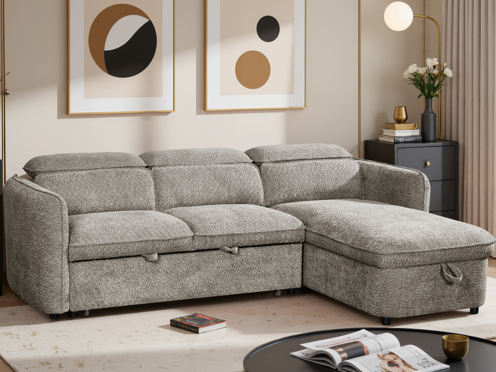 Capri Corner Sofa Bed With Storage - Grey - Universal Chaise - Pull Out Bed