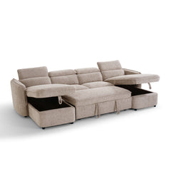 Capri U Shape Sofa Bed With Storage – Beige – Pull Out Sleeper