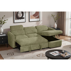 Capri Corner Sofa Bed With Storage - Olive Green - Universal Chaise - Pull Out Bed