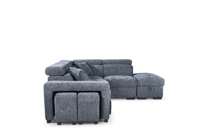 Amelia Blue Chenille Fabric 2C1 Corner Sofa Bed with Storage and Ottomans