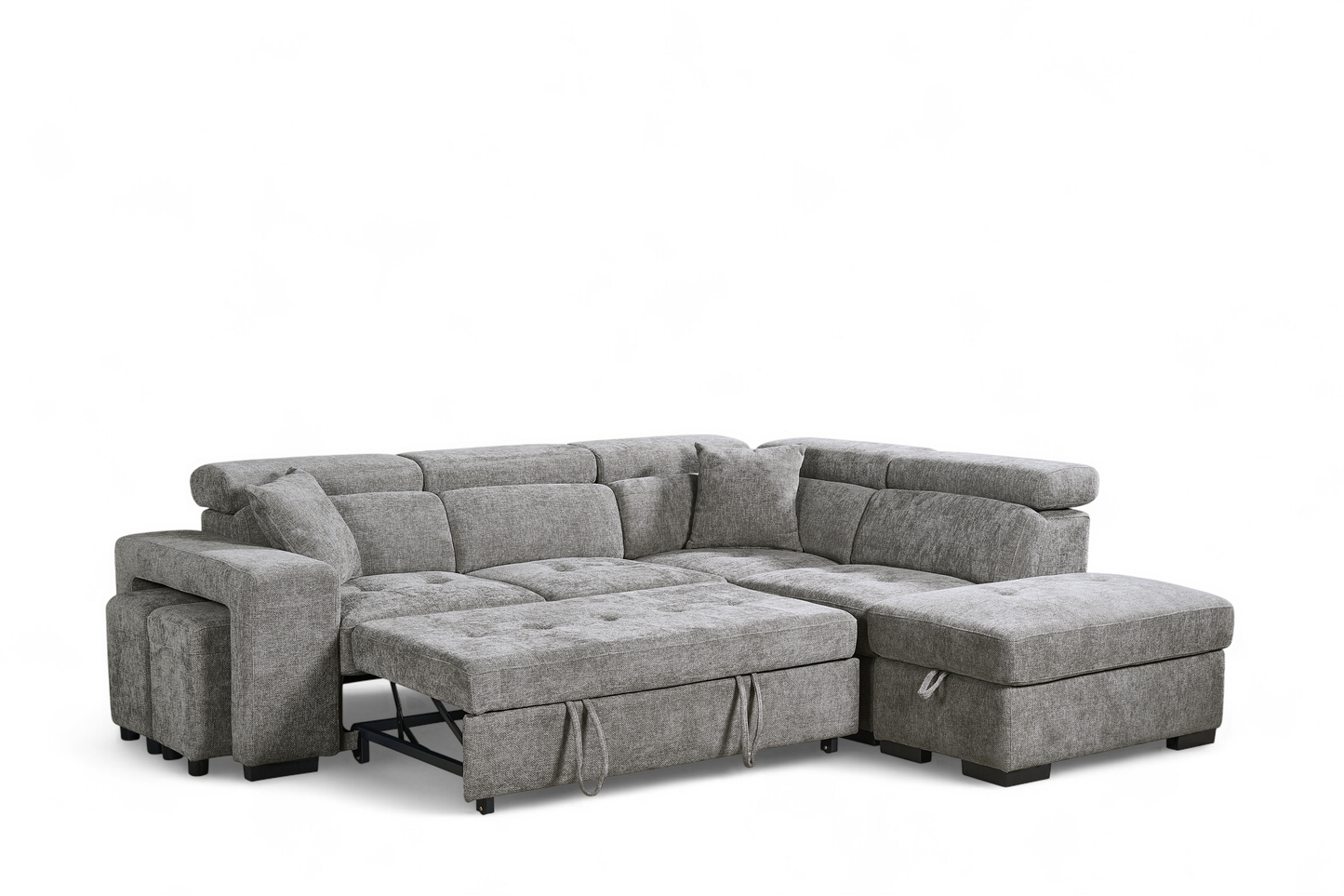 Amelia Grey Chenille Fabric 2C1 Corner Sofa Bed with Storage and Ottomans