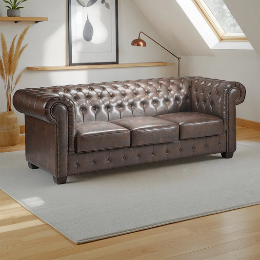 Chesterfield Sofa Antique 3 Seater Brown