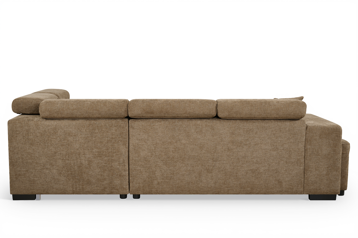 Amelia Chocolate Brown Chenille Fabric 2C1 Corner Sofa Bed with Storage and Ottomans