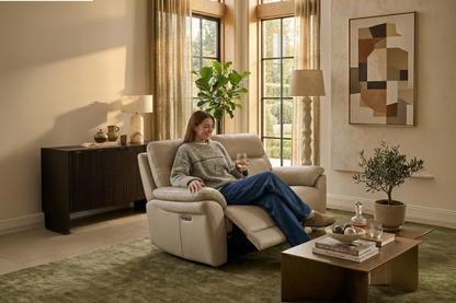Cinecitta 2 Seater Electric Recliner Sofa - Beige Leather - Image 9