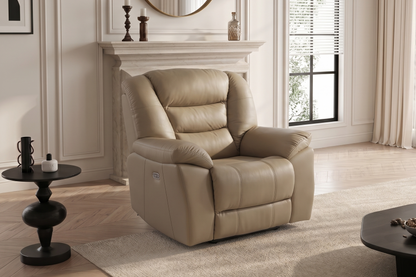 Giovanni 1 Seater Electric Recliner Chair - Beige Leather - Image 1