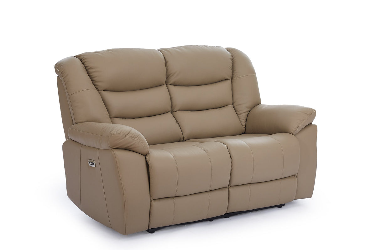 Giovanni 2 Seater Electric Recliner Sofa - Beige Leather - Image 2