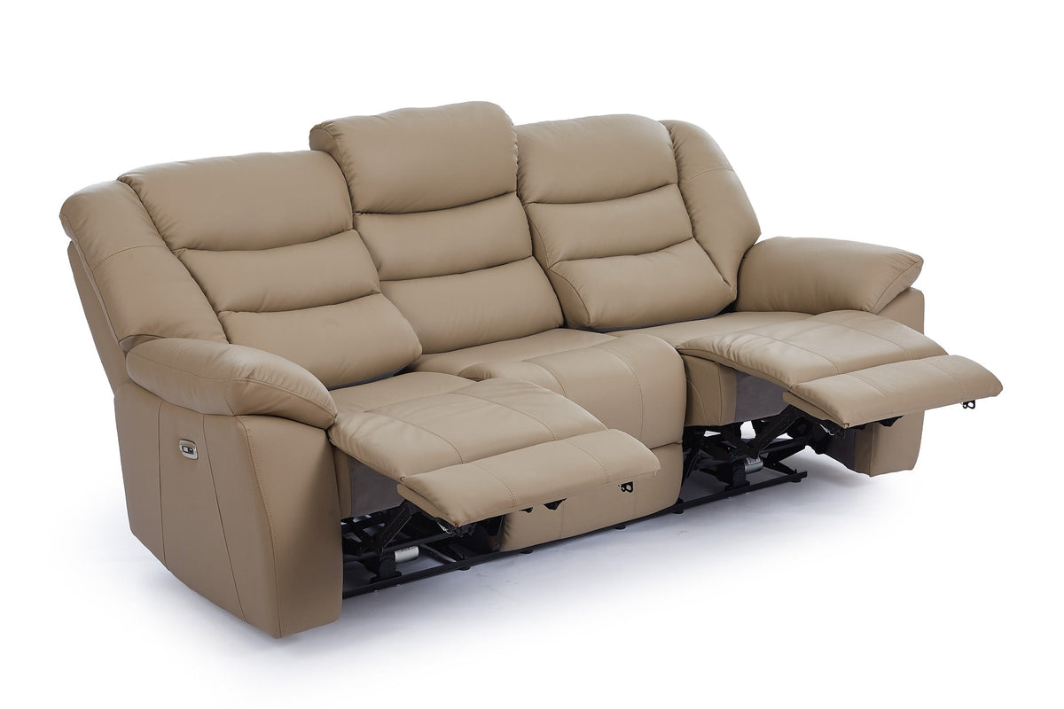 Giovanni 3 Seater Electric Recliner Sofa - Beige Leather - Image 3