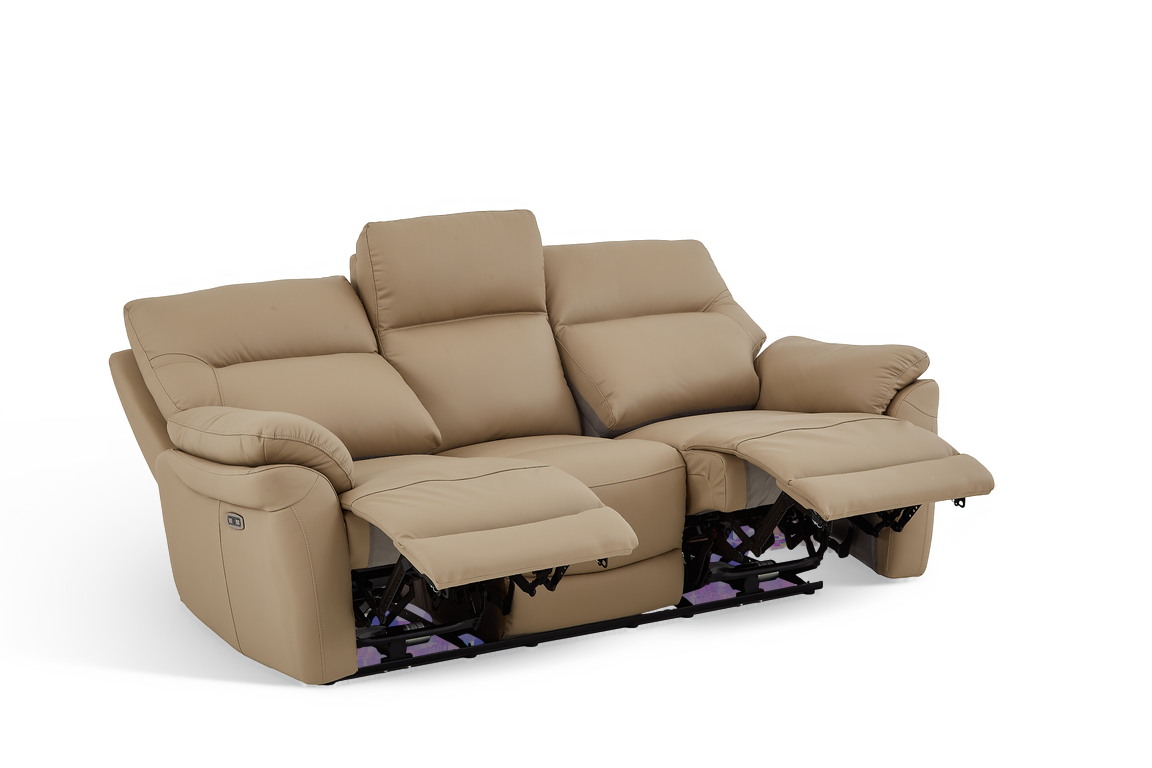 Cinecitta 3 Seater Electric Recliner Sofa - Beige Leather - Image 2