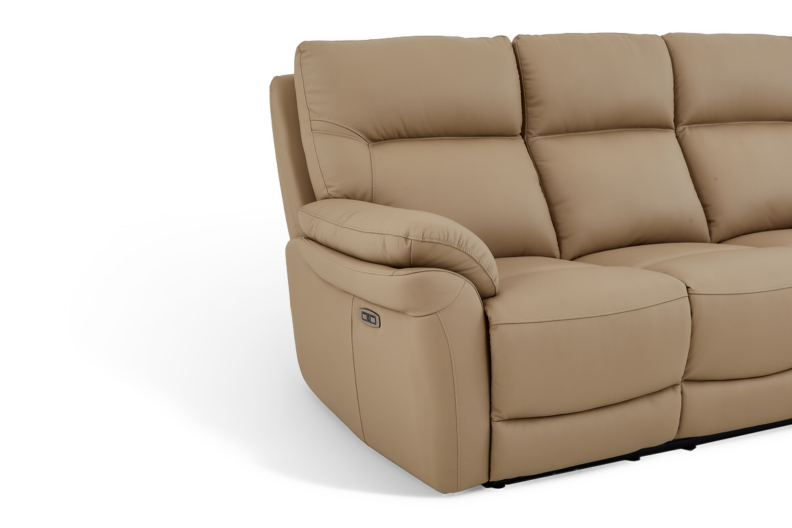 Cinecitta 3 Seater Electric Recliner Sofa - Beige Leather - Image 6