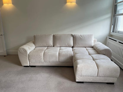 Azzuro Corner Sofa Bed With Storage - Universal Chaise - Plush Velvet  - Cream