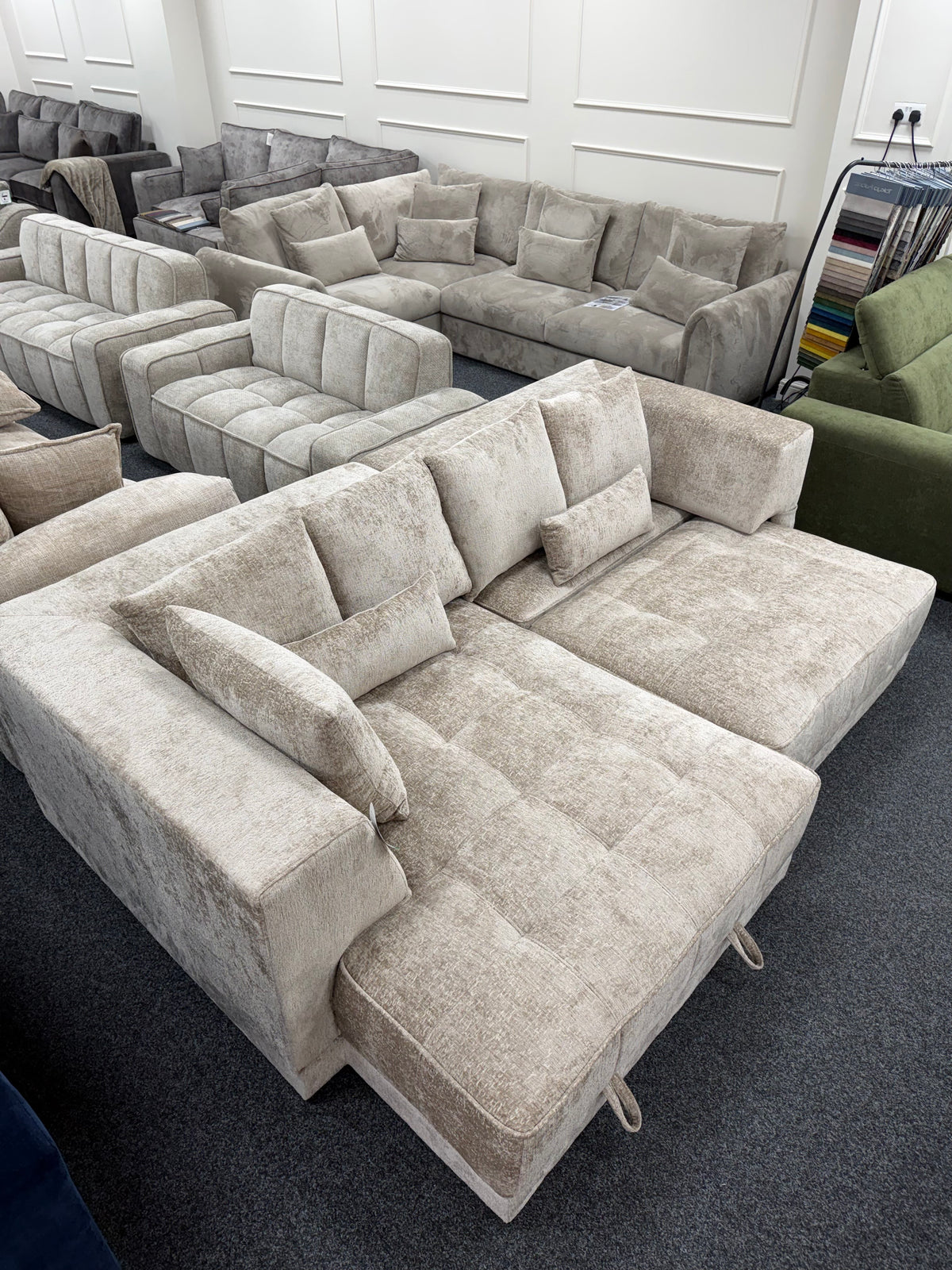Brooklyn Electric Storage Left Hand Sofa Bed - Light Beige