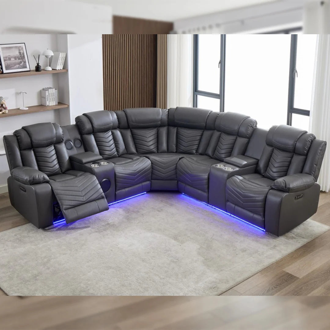 Zeus Leather Electric Recliner Corner Sofa - Grey