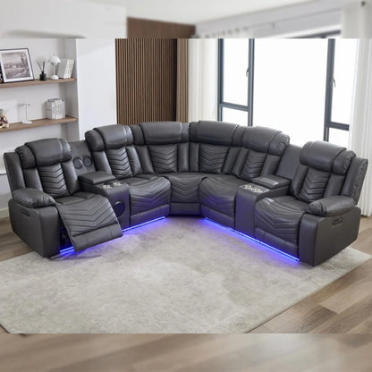 Zeus Leather Electric Recliner Corner Sofa - Grey
