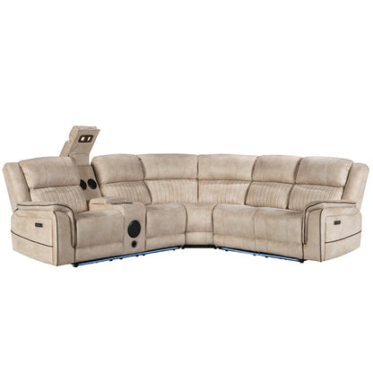 Geneva Pro Fabric Electric Recliner Corner Sofa With Cooling Cup Holders - Beige