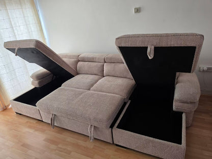Hudson U Shape Storage Sofa Bed - Beige