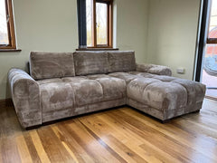 Azzuro Corner Sofa Bed With Storage – Universal Chaise – Plush Velvet  – Mocha