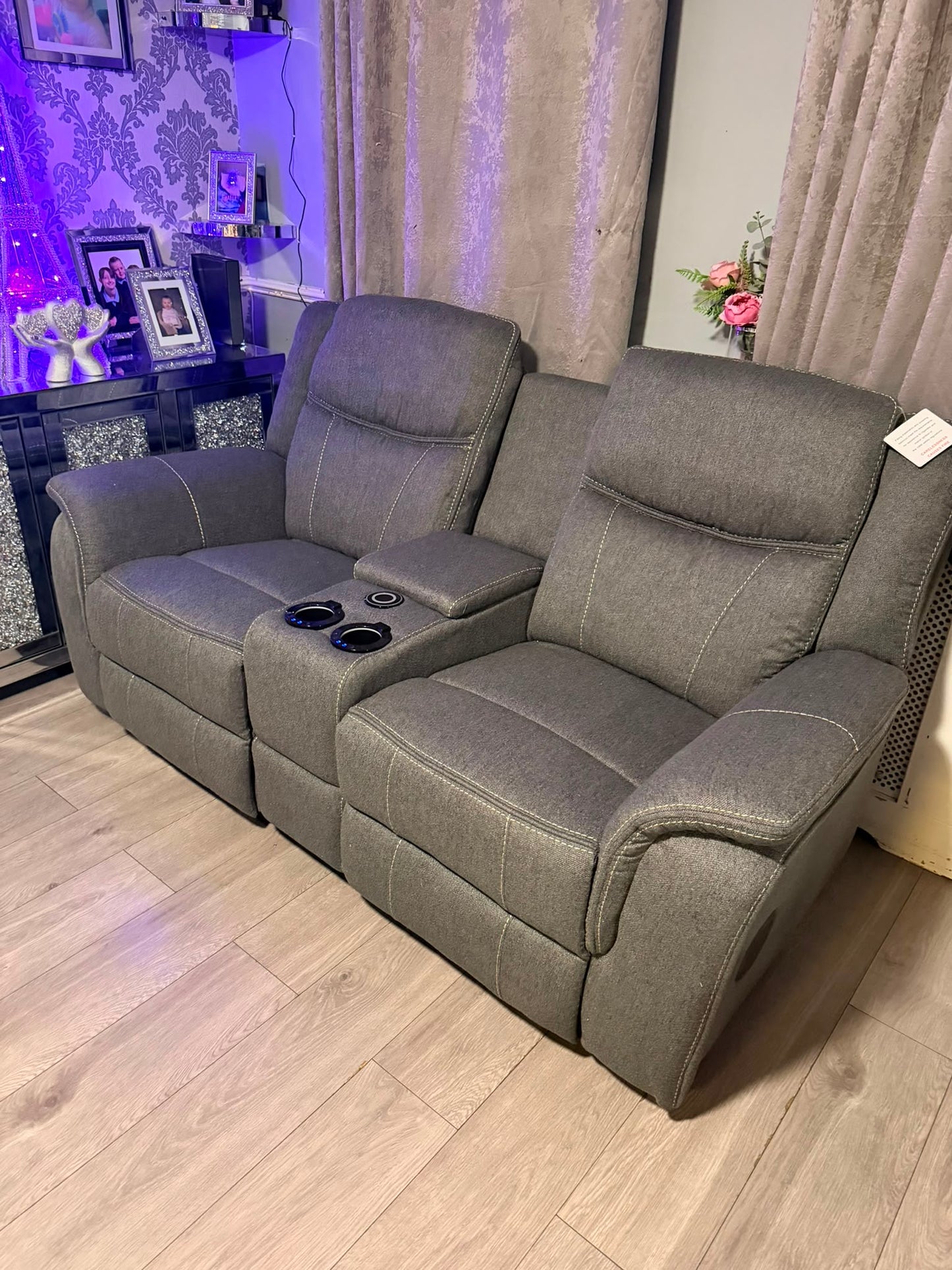 Galaxy Tech Fabric Electric Recliner 3+2 Seater Sofa - Grey