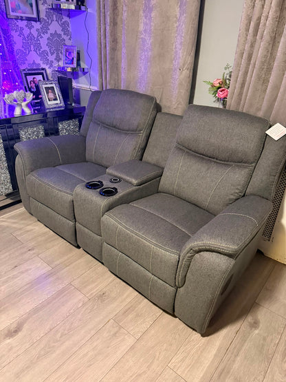 Galaxy Tech Fabric Electric Recliner 3+2 Seater Sofa - Grey