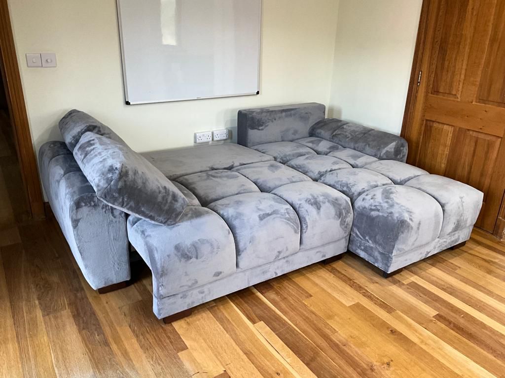 Azzuro Corner Sofa Bed With Storage - Universal Chaise - Plush Velvet  - Grey