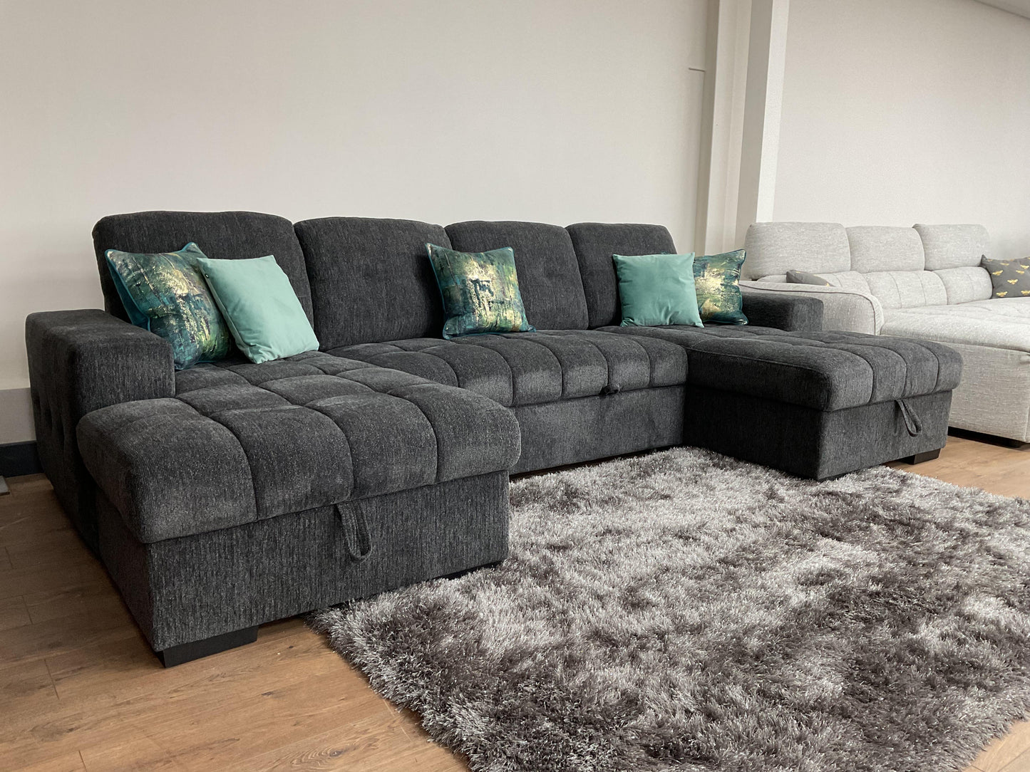 Palermo U Shape Storage Sofa Bed - Grey
