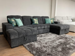 Palermo U Shape Storage Sofa Bed - Grey