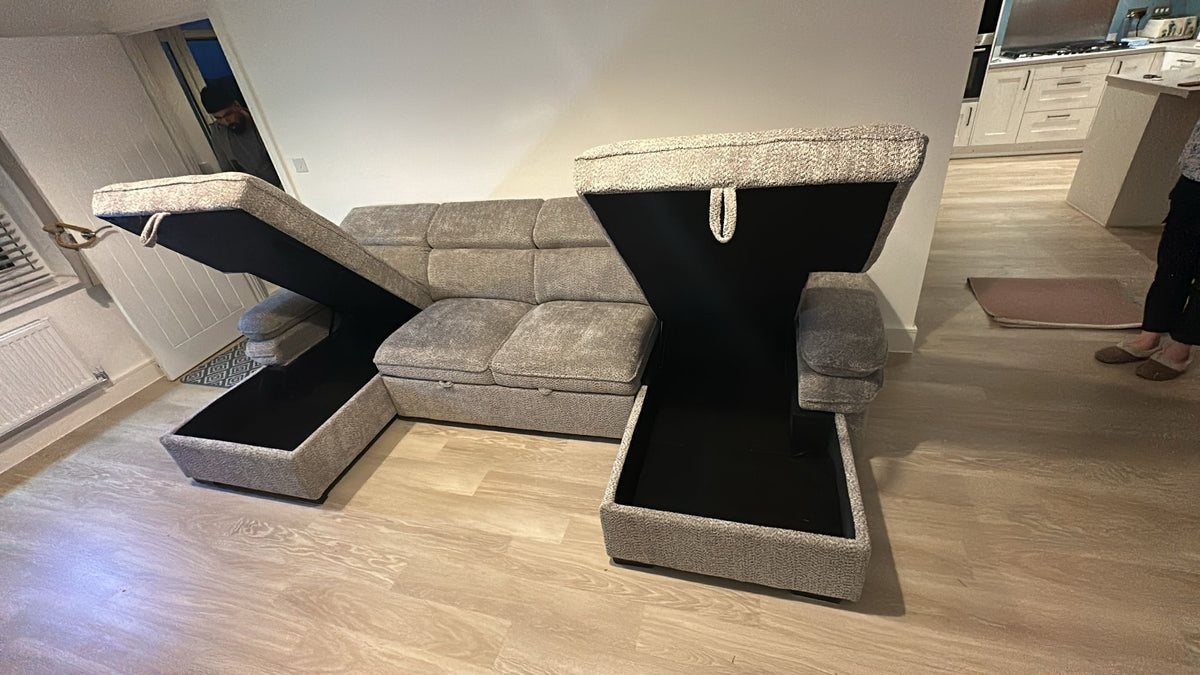 Hudson U Shape Storage Sofa Bed - Grey
