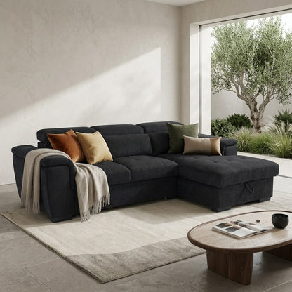 Alaya Storage L Shape Sofa Bed - Black Pre Order