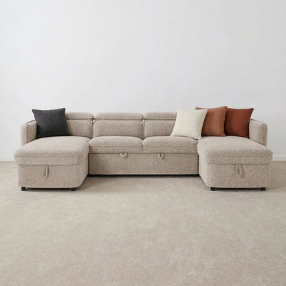 Capri U Shape Sofa Bed With Storage - Beige