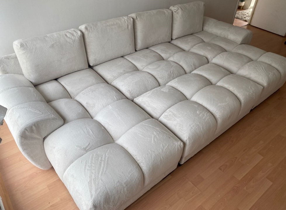 Azzuro Cream U Shape Corner Sofa - Full Back Plush Velvet