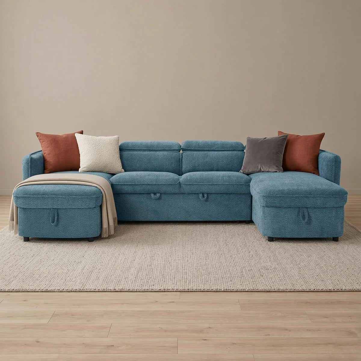 Capri U Shape Sofa Bed With Storage - Blue