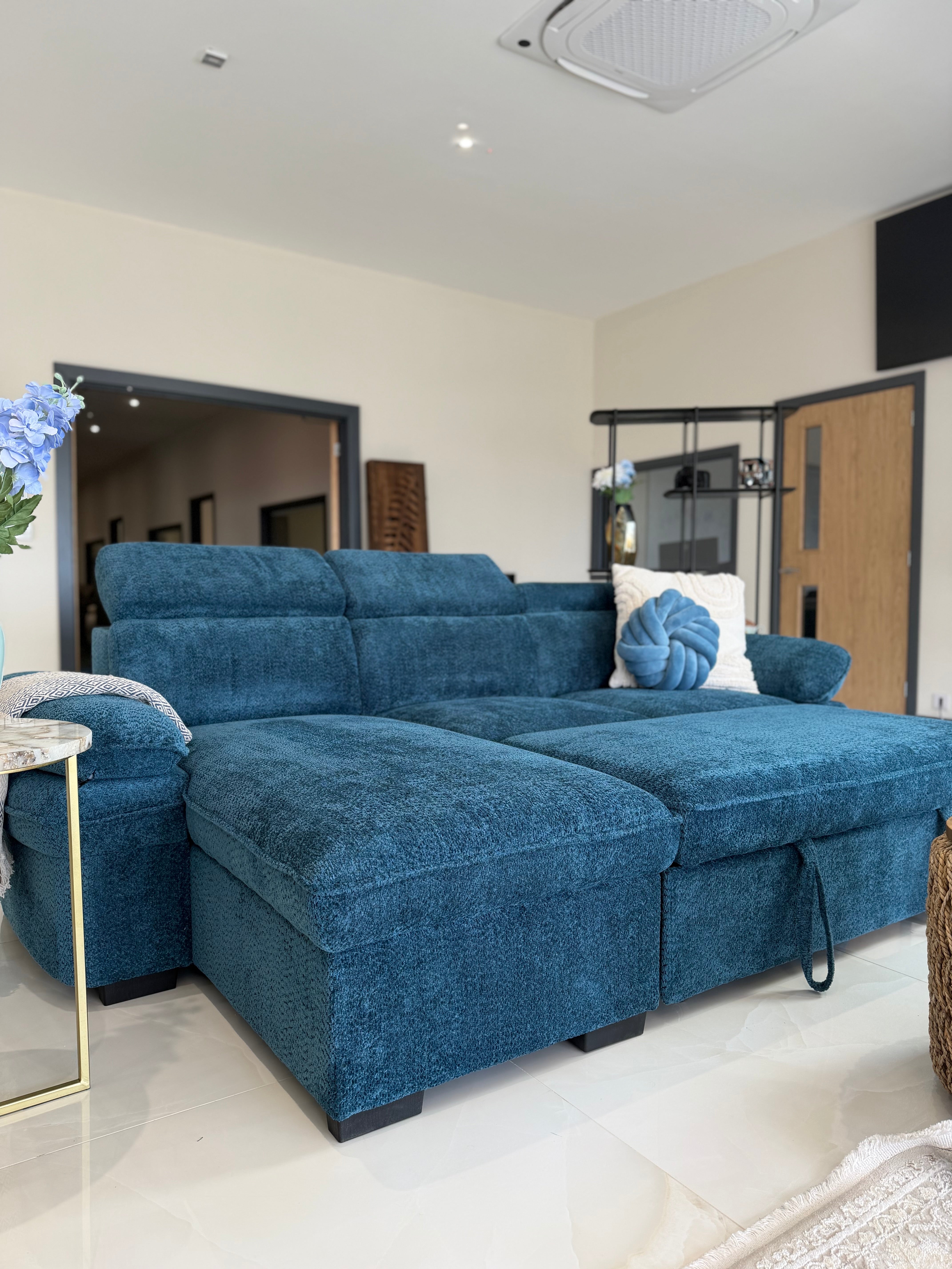 Hudson Universal Corner Sofa Bed - Blue