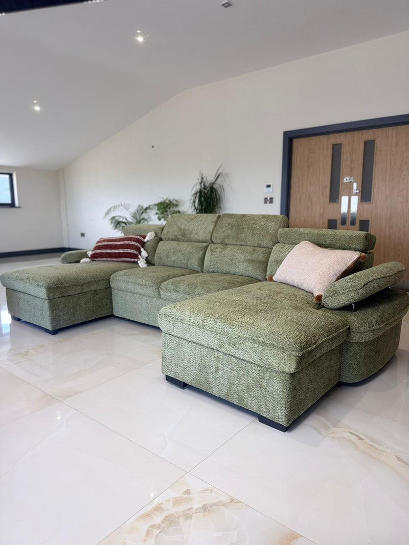 Hudson U Shape Storage Sofa Bed - Green