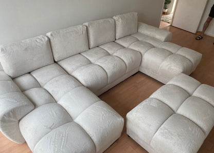 Azzuro Cream U Shape Corner Sofa - Full Back Plush Velvet