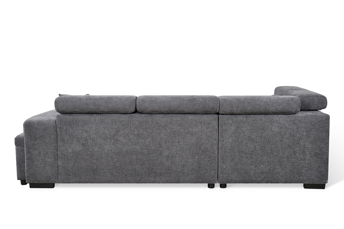 Amelia Dark Grey Chenille Fabric Corner Sofa Bed with Storage and Ottomans